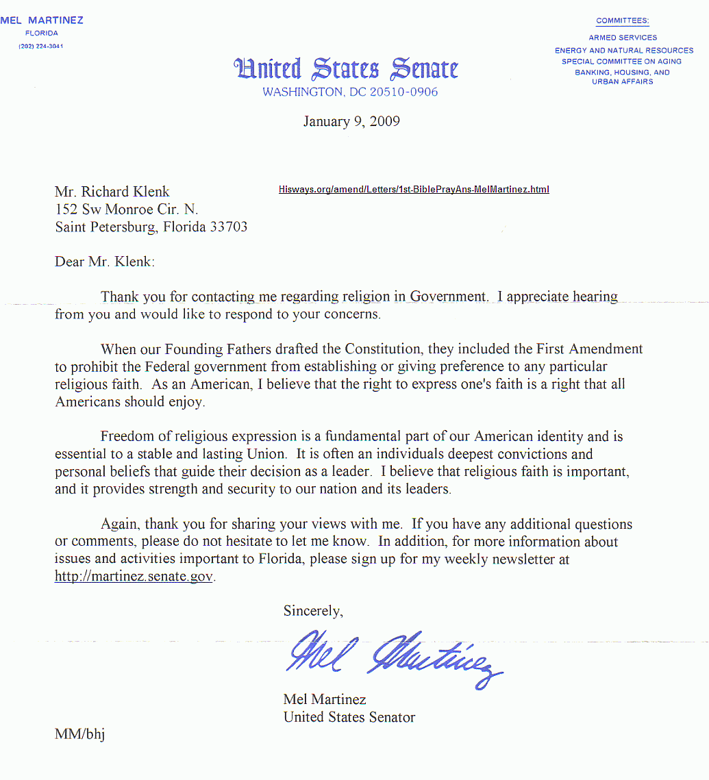 Senator Mel Martinez's reply.